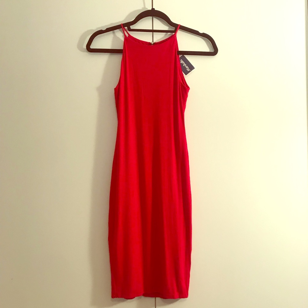Red Jersey Knit Midi Dress